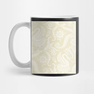 Cream on Light Yellow  Classy Medieval Damask Swans Mug